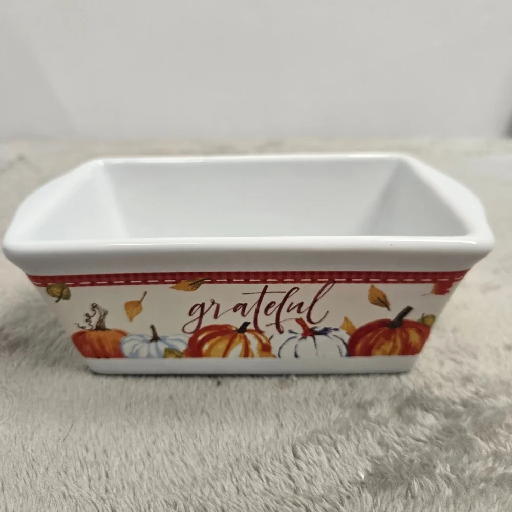 Royal Norfolk Harvest Mini Loaf Pan Grateful Pumpkin Stoneware 5